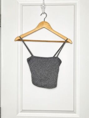 Zara Grey Knit Spaghetti Strap Crop Top – Size Small